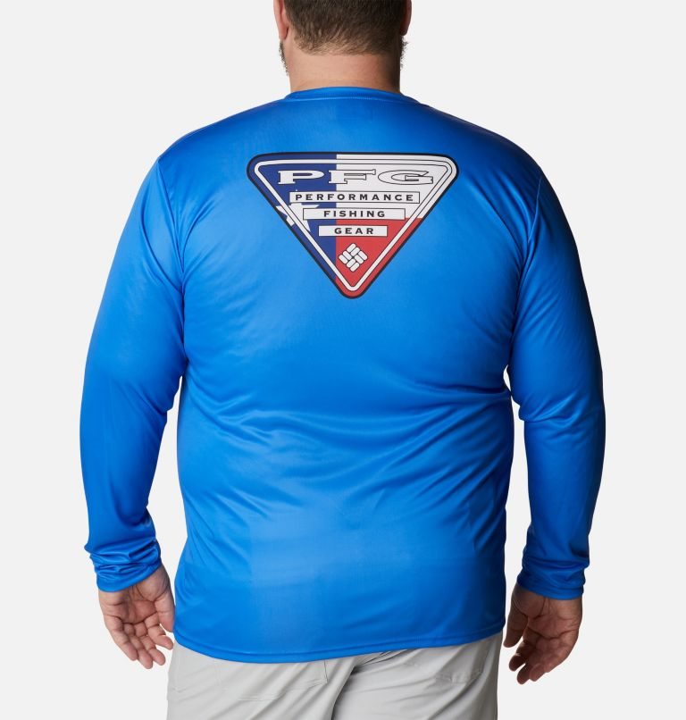 Men\'s Columbia PFG Terminal Tackle State Triangle Long Sleeve Sweatshirts Blue | Plus Size CA-BA0LC